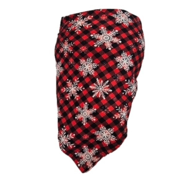 Upcycled Christmas Dog Bandana Red  Black Plaid Snowflakes Handmade  Reversible - Picture 2 of 15